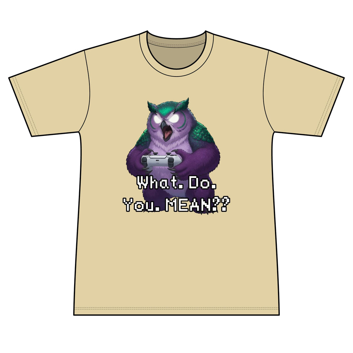 Owl Graphic Tee — 'What. Do. You. MEAN??' Retro Pixel Art Men's T-Shirt